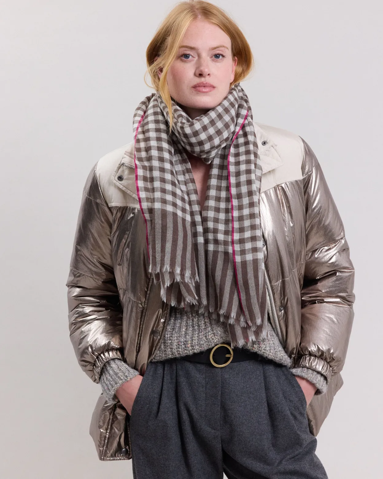 gingham_scarf_0.webp Online Hartford Gingham Scarf Brown